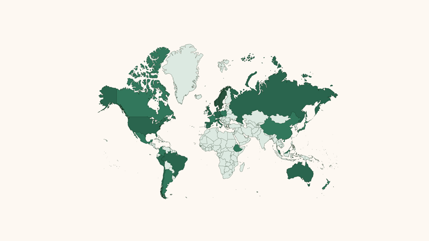 Mapa mundial que destaca los países con adopción de Building Information Modeling (BIM) en la construcción pública.