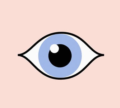 Illustrazione animata di un occhio che sbatte le palpebre con iride blu.