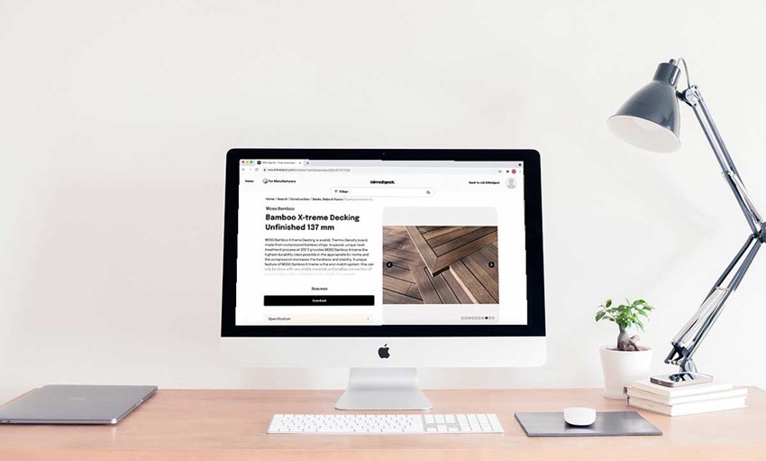 Desktop che visualizza i file BIM in bambù MOSO su bimobject.com
